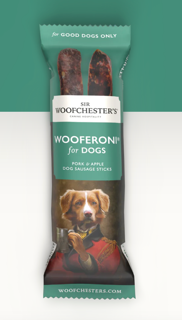 Sir Woofchester's, NEW Wooferoni - Dog Snack  Pork & Apple Dog Sausage Sticks 28g℮