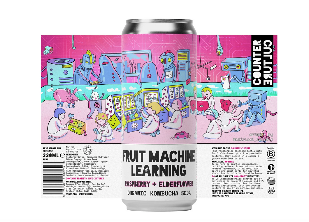 Counter Culture Raspberry + Elderflower Organic Kombucha Soda // Fruit Machine Learning, 300ml