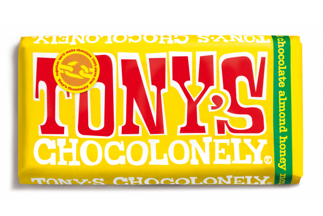 Tony's Chocolonely Milk Almond Honey Nougat Bar 32%, 180g pop