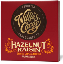 Load image into Gallery viewer, Willie&#39;s Cacao - Hazelnut &amp; Raisin Peruvian 50g 70% Cacao
