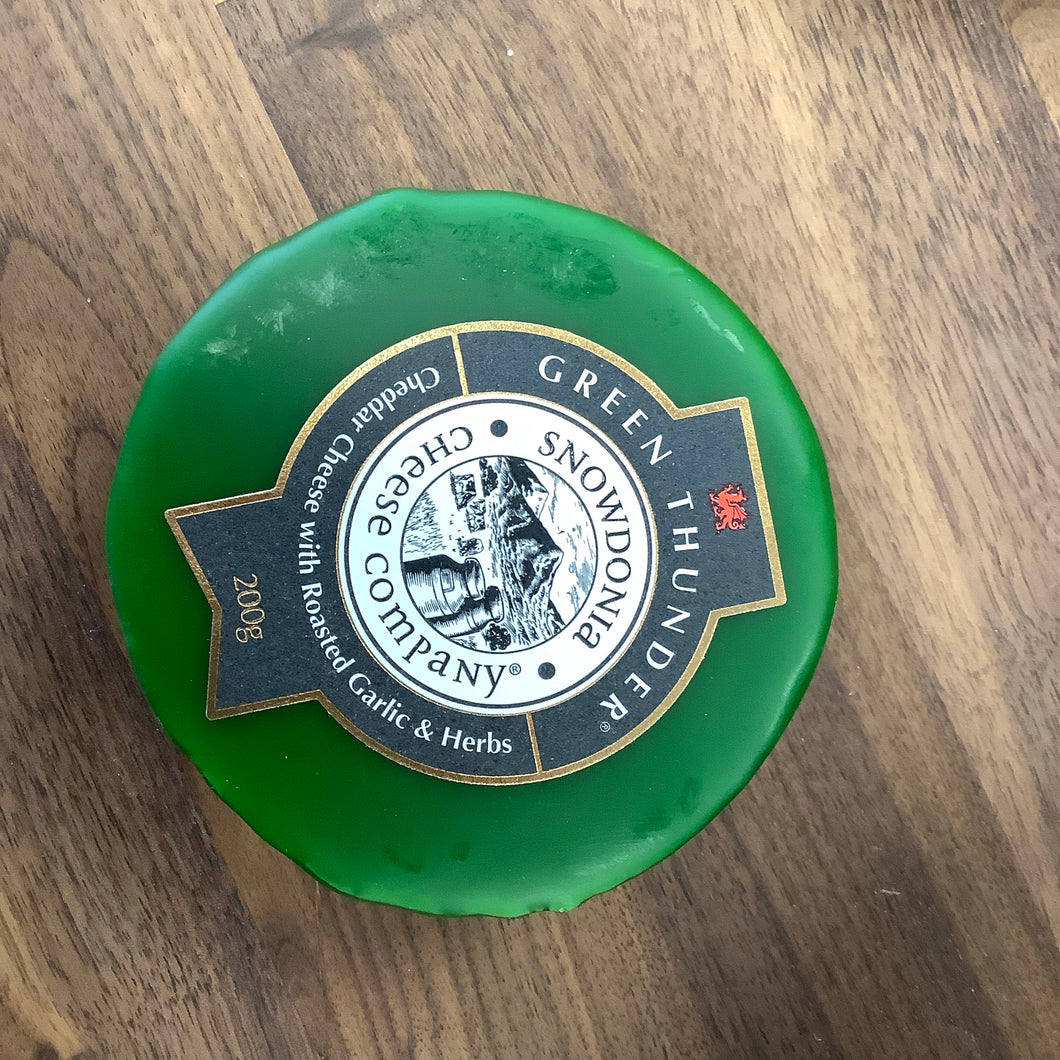 Green Thunder Cheddar Cheese with Roasted Garlic and Herbs Snowdonia