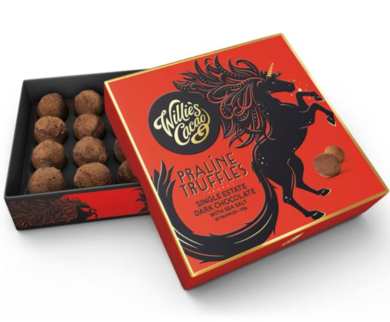 Willie's Cacao - Praline Truffles Dark Chocolate with Sea Salt 16 Chocolates 110g